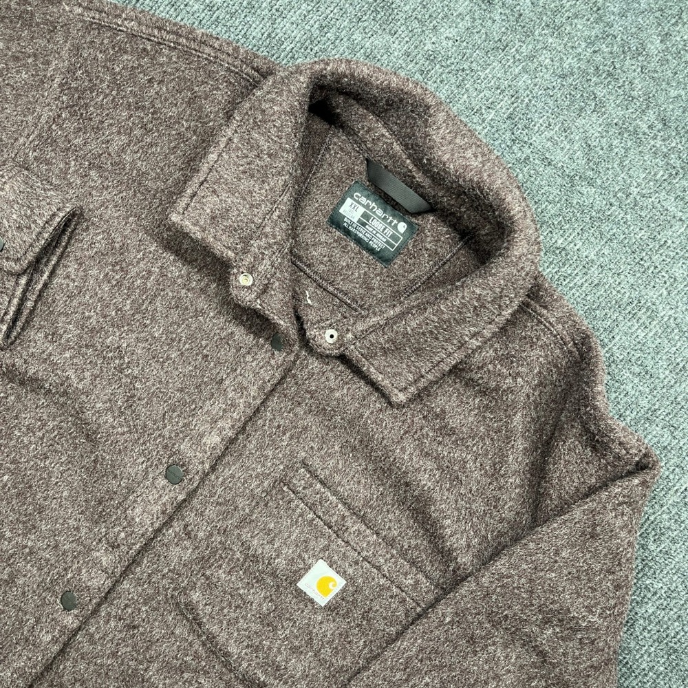 Carhartt Womens Loose Fit Fleece Shirt Jacket Shacket Brown Snap Front XXL 20